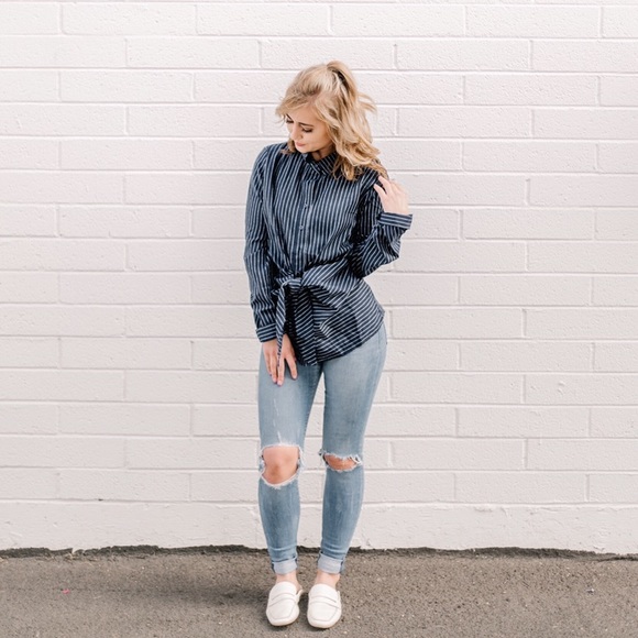 EVERLY navy and white striped blouse - Picture 2 of 5